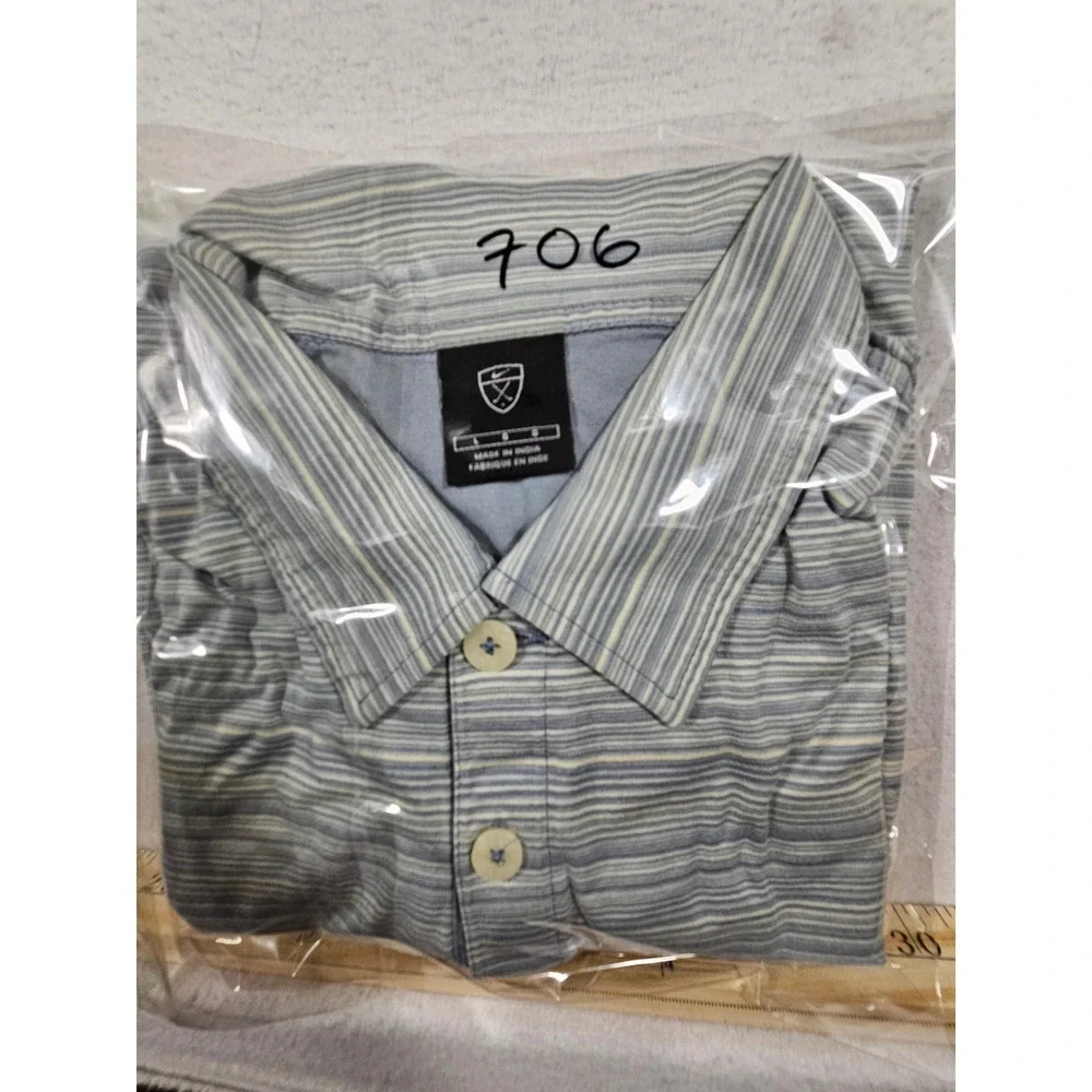 Nike Golf Mens Large Blue White Striped Short Sleeve Cotton Polo Shirt H40207AML